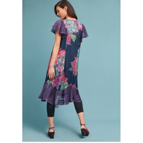 2pc Anthropologie Loren Flutter-Sleeve Swing Dress - Picture 4 of 7